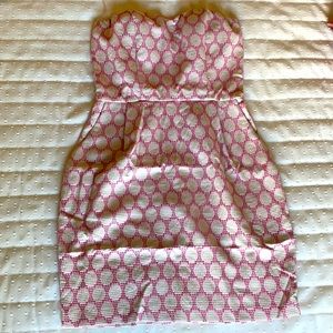 Strapless Polkadot Pink White Dress W/Pockets S